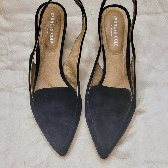 KENNETH COLE Dark Blue Gray Suede Kitten Heel Slingback Pumps Size 8.5 - Picture 1 of 5